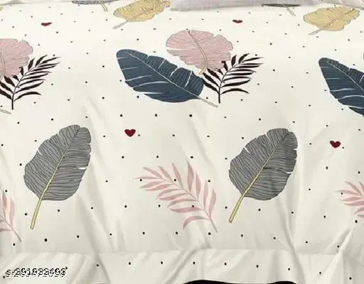 Multicolor floral five-piece set: superfine cotton flat sheets for summer, includes double bedsheet, 2 quilted cushions & 2 pillow covers (India origin)