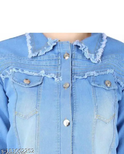 Denim women's jacket by ZHM PRETTY, solid pattern, long sleeves, available in sizes XS-XL