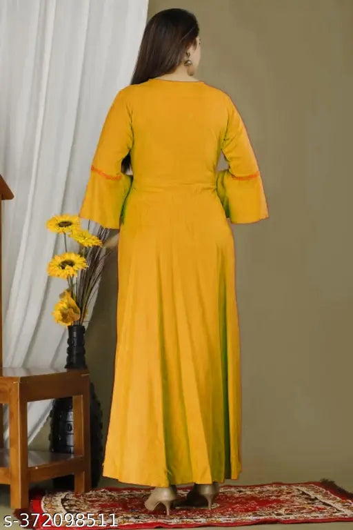 Yellow rayon solid net kurtis for women - stylish designs, affordable prices