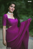 New launching pleated crush saree with sequence work blouse piece in heavy fox georgette, self-design embroidered net and contrast sequence, free size (5.5m/saree, 0.8m/blouse), India origin