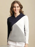 Cotton casual wear solid hoodie t-shirt, colorblocked long sleeves for women's everyday style, made in India