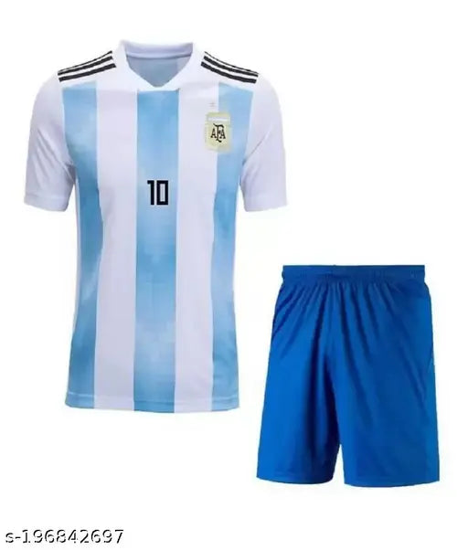 Argentina football team sky blue white digital printed jersey, short-sleeved polyester sportswear for men