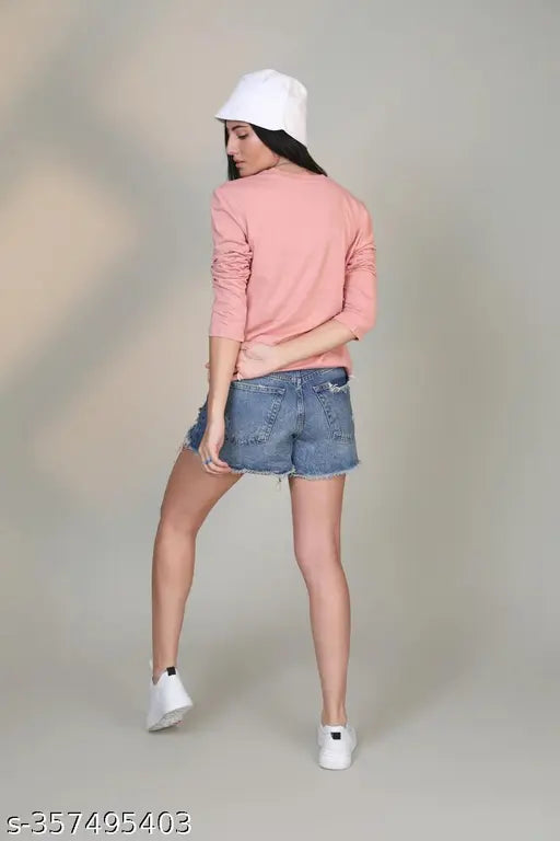 Pink printed oversized cotton t-shirt, full sleeves, loose fit for plus size women and girls. Perfect for winter wear with shorts or jeans, made in India." (108 characters)