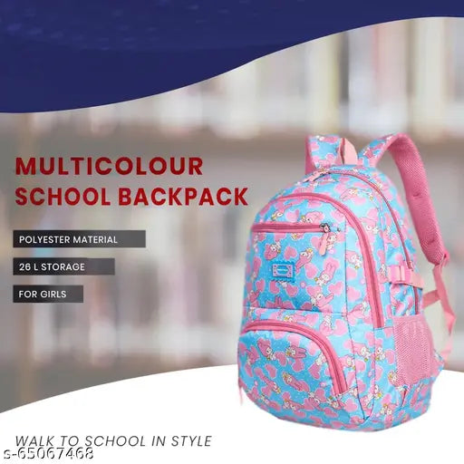 Sky blue Tinytot water-resistant backpack, perfect for school/college travel, offers high storage for girls and women, 18 inches in size