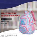 Sky blue Tinytot water-resistant backpack, perfect for school/college travel, offers high storage for girls and women, 18 inches in size