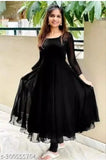 Luxurious georgette Solid combo party gown and kurtis for woman, three-quarter sleeves. Size S (36in bust, 56in length) - XXL (44in bust, 56in length). Indian handcrafted formal wear