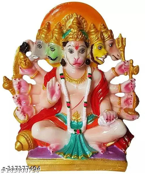 White resin Hanuman idol (6x6 inch), intricately detailed handcrafted statue from Punchmukhi, religious home decor piece on a stand