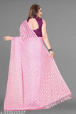 Pink Georgette Bollywood Saree with Colorblocked & Foil Printed Net Blouse, Indian handcrafted traditional women's attire