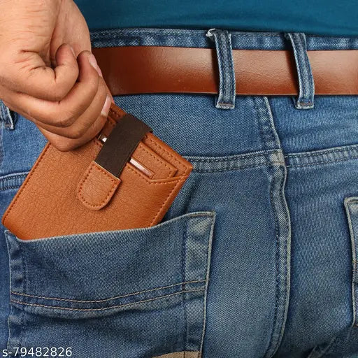 Artificial leather wallet for men's coin pocket, faux leather design with 2 compartments and free size (11cm x 9cm)