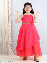 Rose Pink net party dress for kids (10-11 yrs), Indian made, full-length with shoulder straps