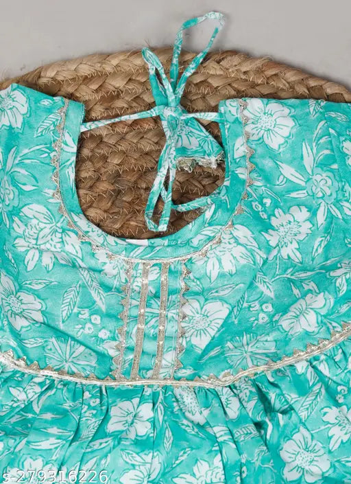 Sky Blue Spack Jerrow Pure Cotton Printed Kurti Pyjama with Dupatta Set for Baby Girls, soft and comfortable baby wear with a straight top and pyjama bottoms featuring a lovely printed pattern