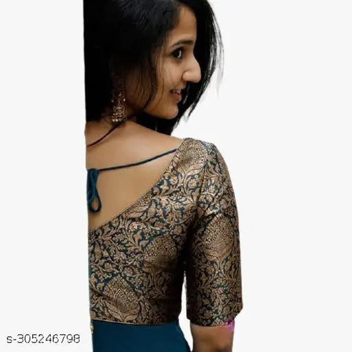 Georgette Reeva kurti, solid-colored flared gown with Banarasi brocade, India-made" (96 characters)