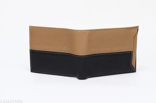 Beige and black SAMTROH PU leather wallet for men with 2 compartments, vintage design