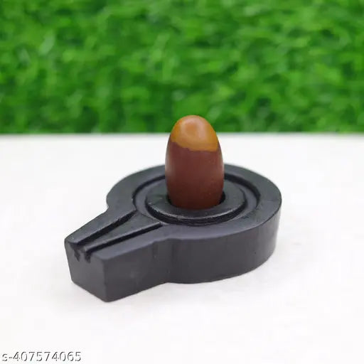 Marble Narmadeshwar Shivling with stone yoni base, 15-inch tall, 3-inch base, handcrafted unique decorative showpiece from India