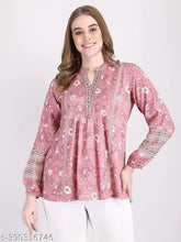 Rayon ethnic balloon sleeve tops, printed net, long sleeves for women and girls, India origin