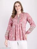 Rayon ethnic balloon sleeve tops, printed net, long sleeves for women and girls, India origin