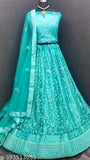 Sea Green Elegance Lehenga Choli Set with Dupatta and Blouse - Embroidered net fabric, free size, perfect for bridalwear or ethnic events