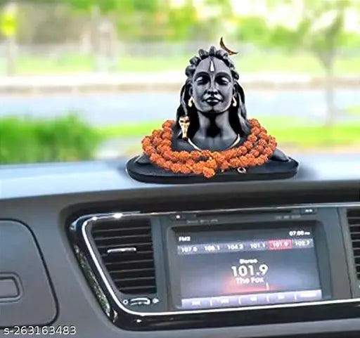 Black Adiyogi Ji statue with Rudraksha mala, traditional automobile showpiece for home or office decor