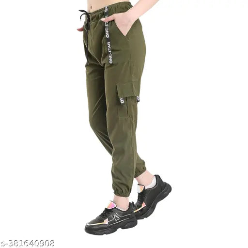 Grey cotton lycra cargo joggers, ankle fit for gym or casual wear, trending ladies trousers