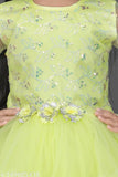 DancingYellow net party frock with printed pattern, three-quarter sleeves for children's fashion (3-10 years), made in India