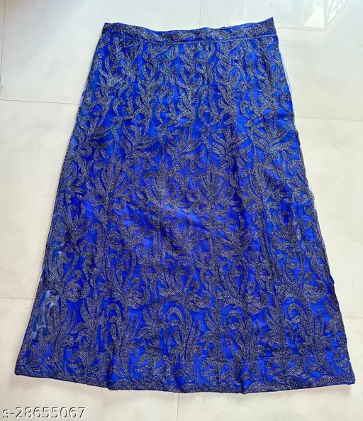 Net embroidered lehenga choli set for women, free size, 42 in waist, hand wash. Indian wedding attire with lace dupatta