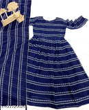Striped georgette three-quarter sleeve women's gown, fashionable striped dress for formal events, made in India (N: S, M, L, XL)