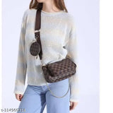 Luxury leather textured net brown bag set of 3 - free size, ideal for events or travel accessory