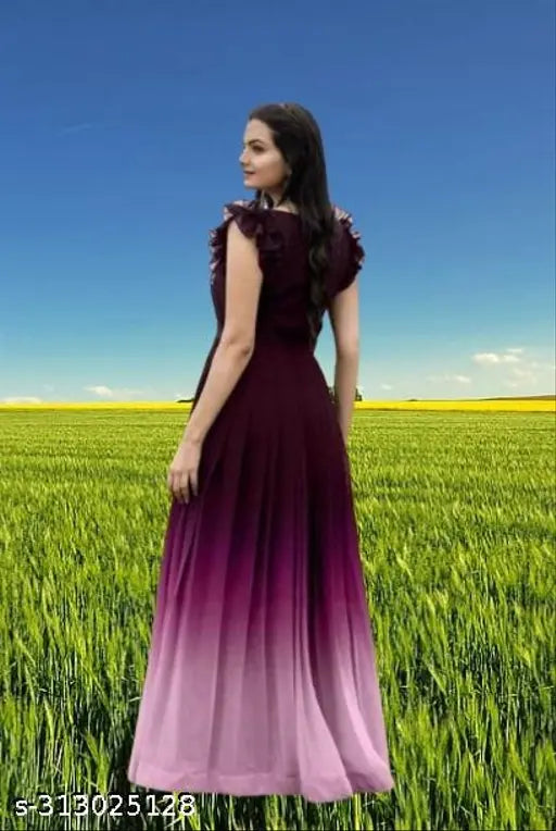 Embroidered Georgette party gown (L, bust 40in, length 55in), Indian evening wear fashion