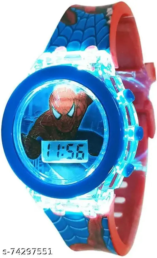Glowing Spiderman watch, digital LED disco light for kids, fun wearable accessory in vibrant colors