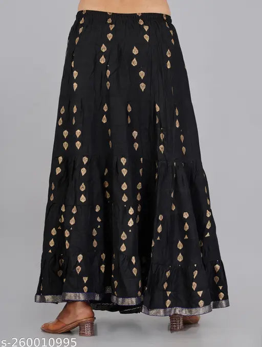 Printed rayon black skirt, beautiful and comfortable women's long skirt with various sizes available