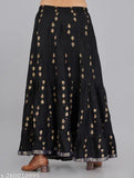 Printed rayon black skirt, beautiful and comfortable women's long skirt with various sizes available
