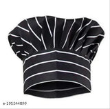 Striped cotton chef cap, adjustable welgrow clouse type, versatile for men & women, ideal for hotels & restaurants