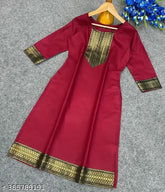 Graceful women's cotton slub kurti (XXS-4XL), solid color, three-quarter sleeves
