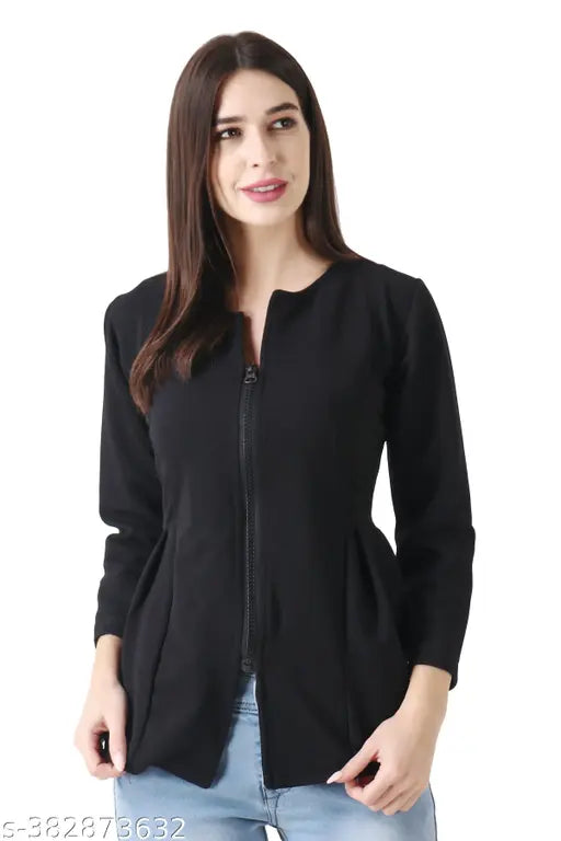 Polycotton women's long sleeve solid zip shrug, soft and stretchable for summers and winters, self-design shrug by India