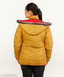 Mustard nylon women's jacket, solid design, long sleeves, party and fancy wear with detachable hood, warm polofill lining, India origin