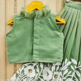 Embroidered Georgette lehenga choli for kids, semi-stitched thread work ethnic wear on display
