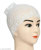 Black & White Lycra self-design under hijab scarf, suitable for full head cover, protects hair from exposure. Indian origin