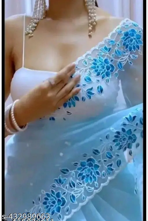 Fancy net saree with embroidered blouse, Indian handcrafted traditional clothing