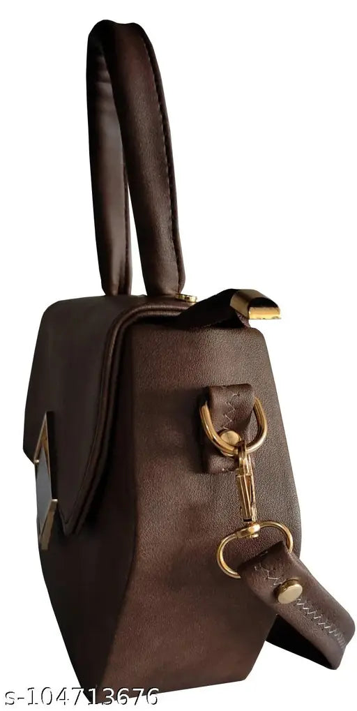 Brown synthetic sling bag with 1 shoulder strap and soft hand handle, perfect for a lightweight and easy-to-carry essentials pouch. Indian self-design net pattern. (Approximate dimensions: 7"L x 3"W x 18CM H, 2 Liter capacity)