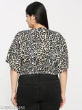 Animal print polyester smart casual crop top, short sleeves, V-neck, India origin