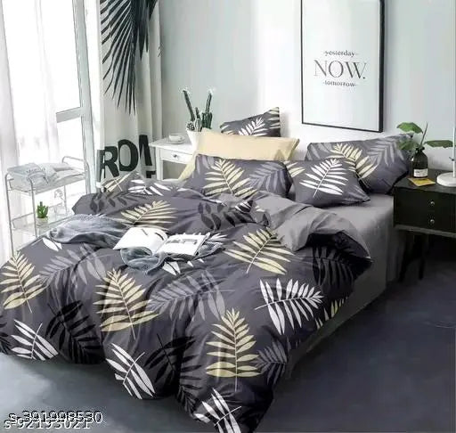 Modern cotton king-size comforter set with bed sheets (Anticca Home) on display, Indian-made polycotton option available as well