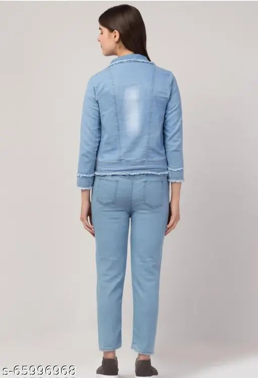 Classy retro denim waistcoat for women, three-quarter sleeves, dyed/washed pattern, size S-XL