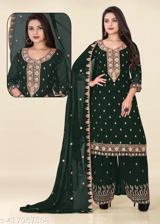 Georgette zari embroidery full inner kurta set for women and girls with heavy embellishment, Sizes: S, L, XL, XXXL, Country of Origin: India