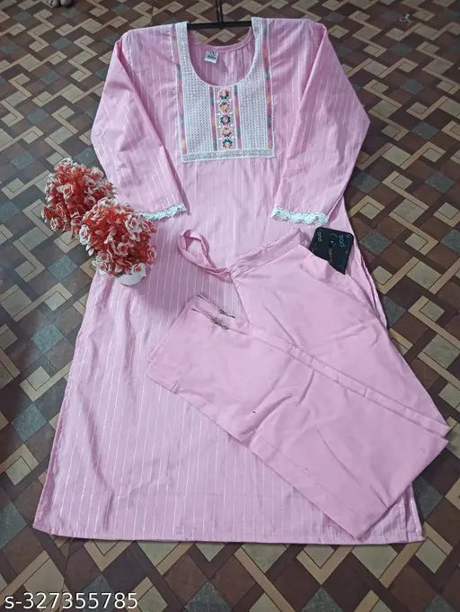 Embellished cotton kurti set for women and girls, three-quarter sleeves, India origin, high quality