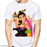 Cotton silk printed Ganesha T-shirt, white short sleeves for men and boys, Indian origin