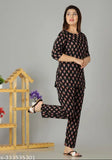 Rayon discharge print nightsuit, stylish cotton night suit for women, Indian-made rayon pyjamas with three-quarter sleeves and printed pattern