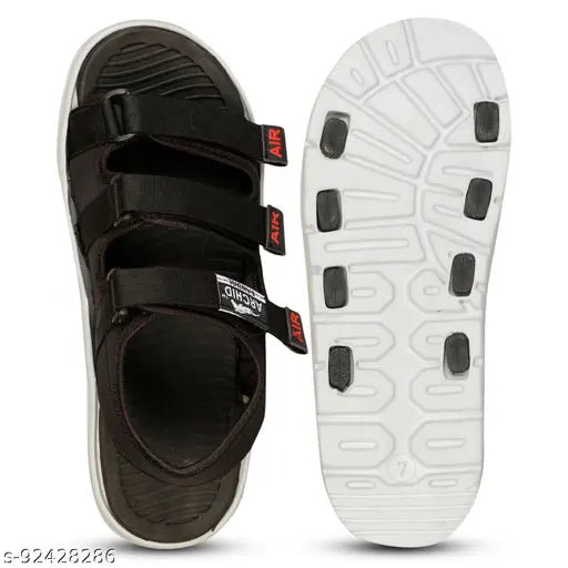 Stylish boys black Lycra sandals with EVA sole, velcro fastening, ideal for casual outfits