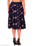 Grace Diva blue-brown floral mid calf length women's IBPanel polyester skirt combo with blue heart print and crepe pattern