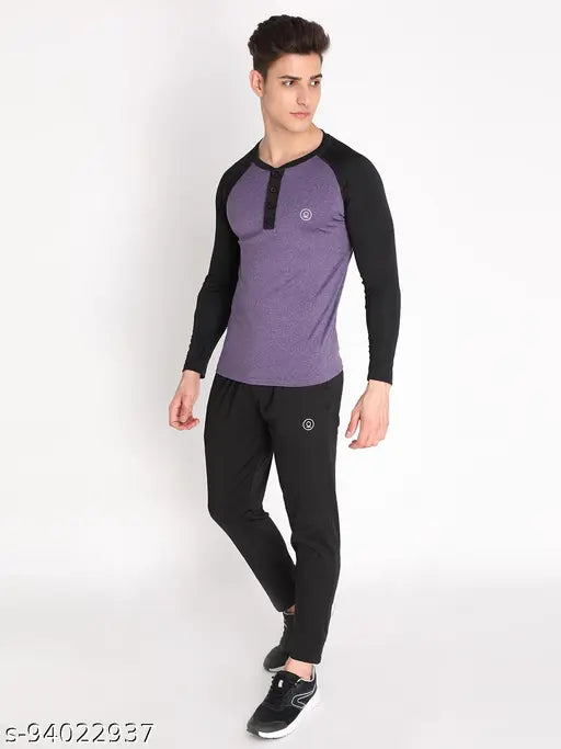 Multicolor polyester Chkokko active Henley t-shirt for men, long sleeves, double stitched border, S - XXL sizes