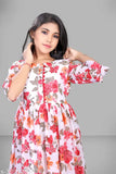 Cotton blend kids gown set with bangles, featuring printed net and three-quarter sleeves. Perfect for parties at age 12 years old, originated in India